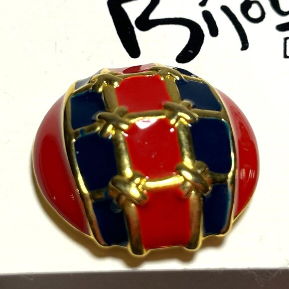 Vintage Bijou Drive Red Blue Enamel Clip On Earrings - Picture 2 of 4